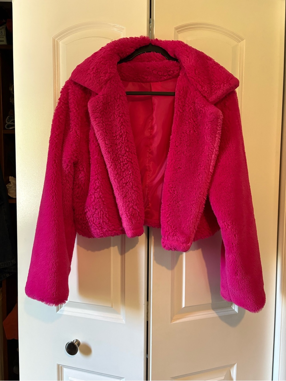 Hot Pink Faux Fur Cropped Jacket